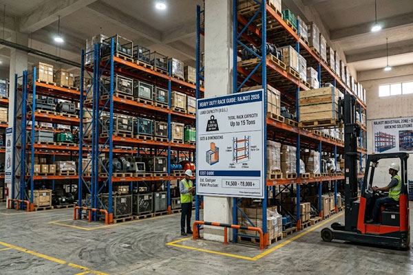 Heavy Heavy-duty warehouse racks in Rajkot manufacturing unit storing textile rolls with 4000kg capacity cantilever arms and reinforced steel construction